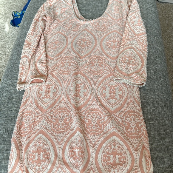 Free People Women's Peach White Embroidered Pattern Mini Fitted Dress - Picture 8 of 9